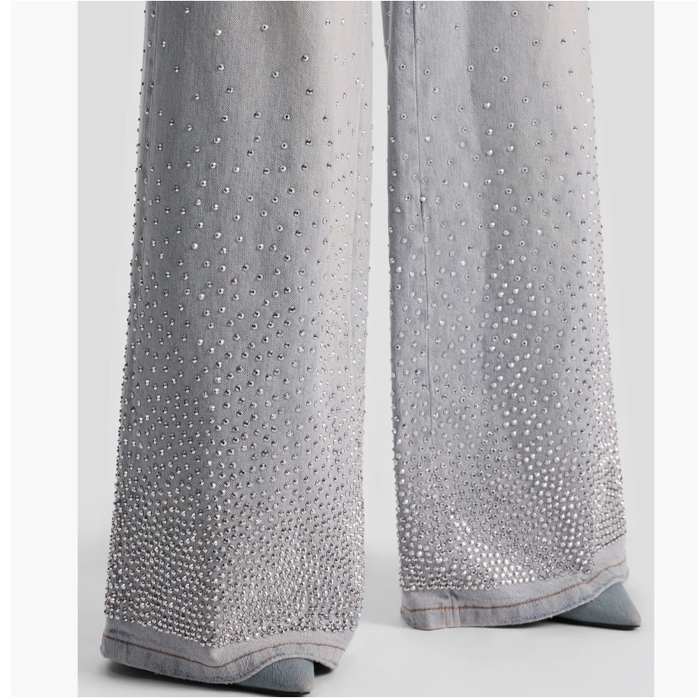 Alice & Olivia Jeans (nwt $695) Stud Rockstar Baggy Wide Leg Sz: 28 - Picture 10 of 16